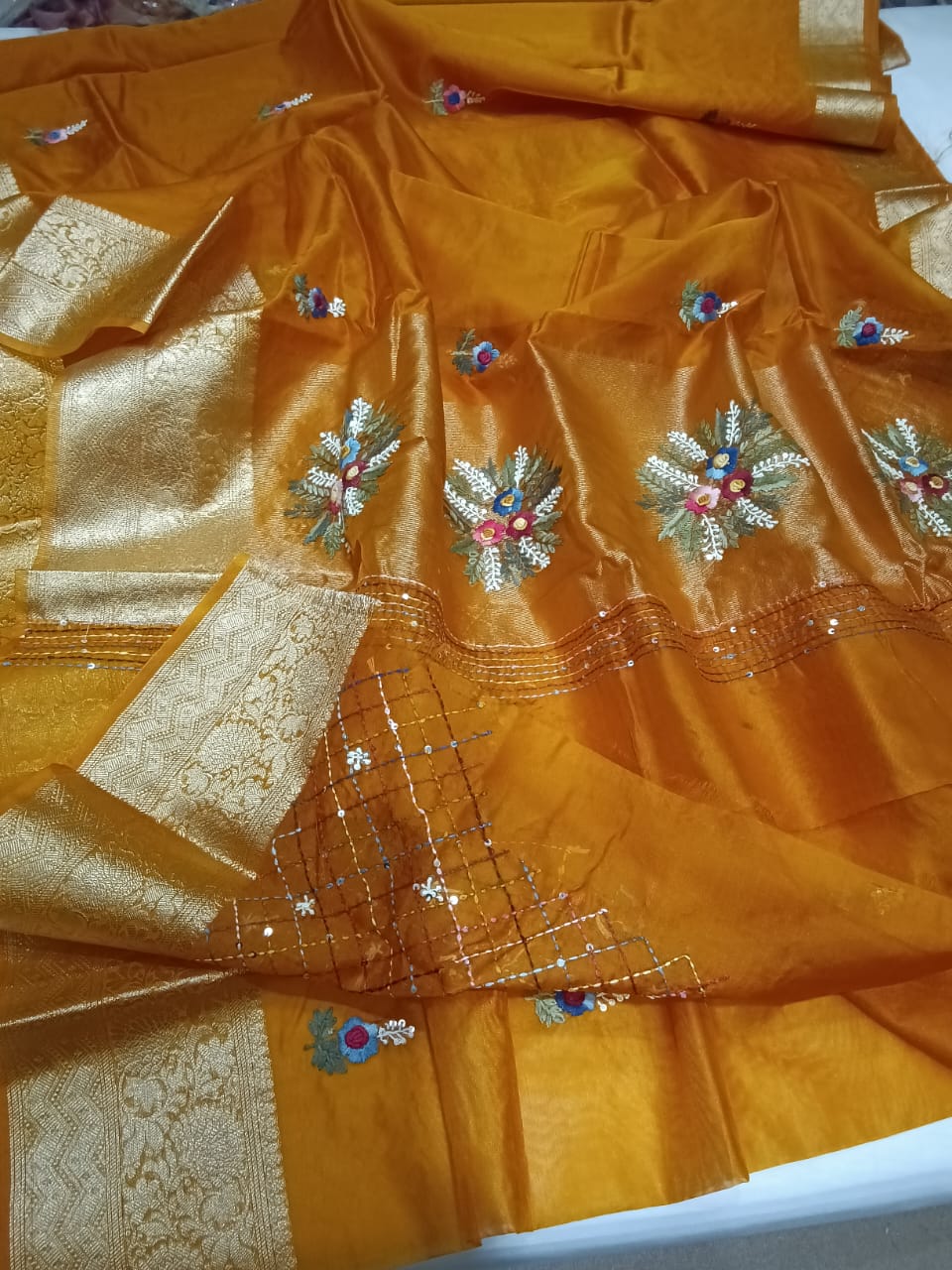 Kanchi organza saree with Frenchknot work