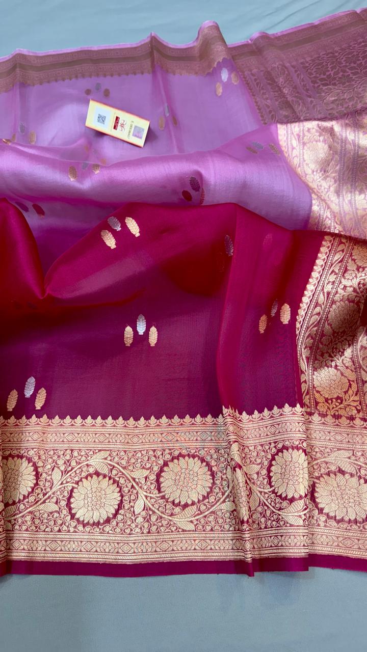 Indian traditional wedding collection pure Banarasi Kora organza silk saree