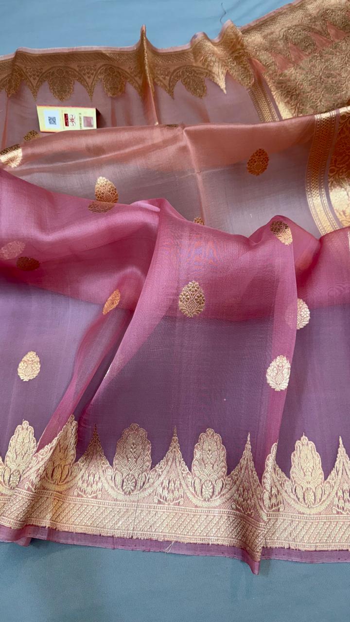 Indian traditional wedding collection pure Banarasi Kora organza silk saree