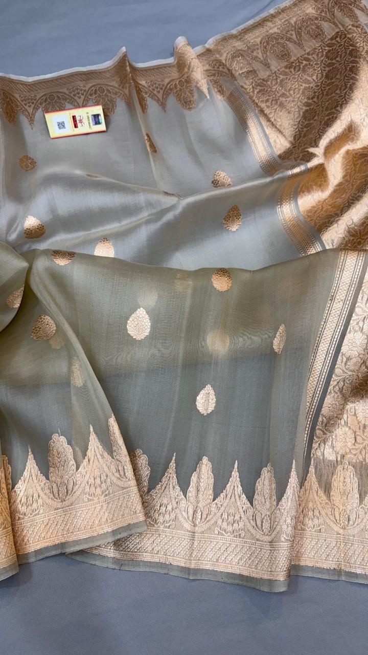 Indian traditional wedding collection pure Banarasi Kora organza silk saree